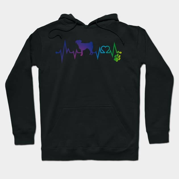 Puggle Colorful Heartbeat, Heart & Dog Paw Hoodie by kimoufaster